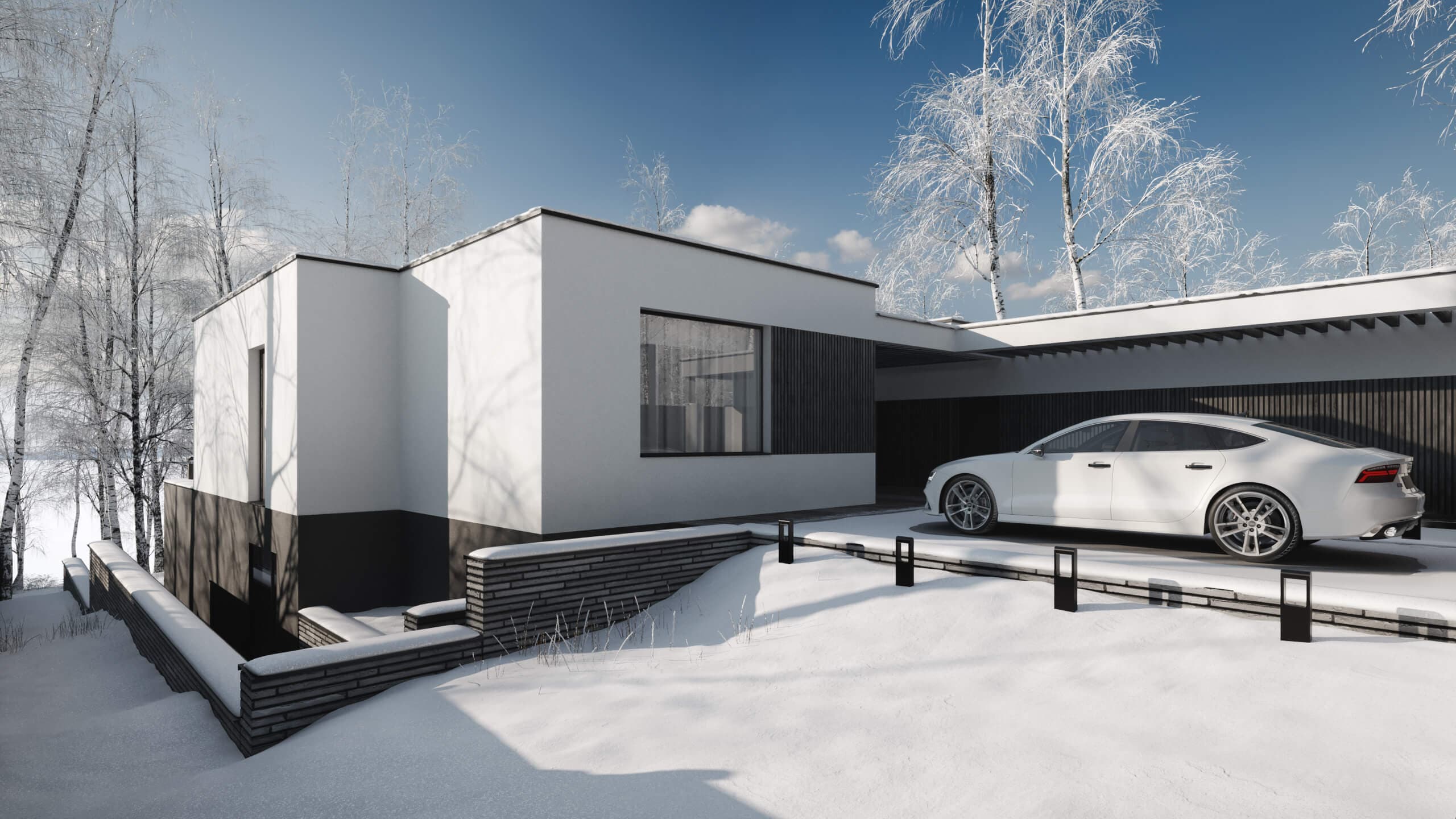 Сучасний двоповерховий будинок WHITEWOOD AR HOUSE на рель’єфі