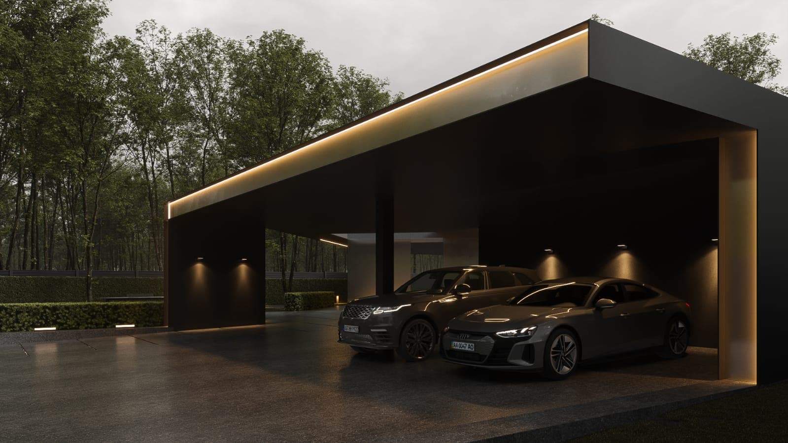 Сучасний одноповерховий будинок ELEMENS HOUSE навіс для авто